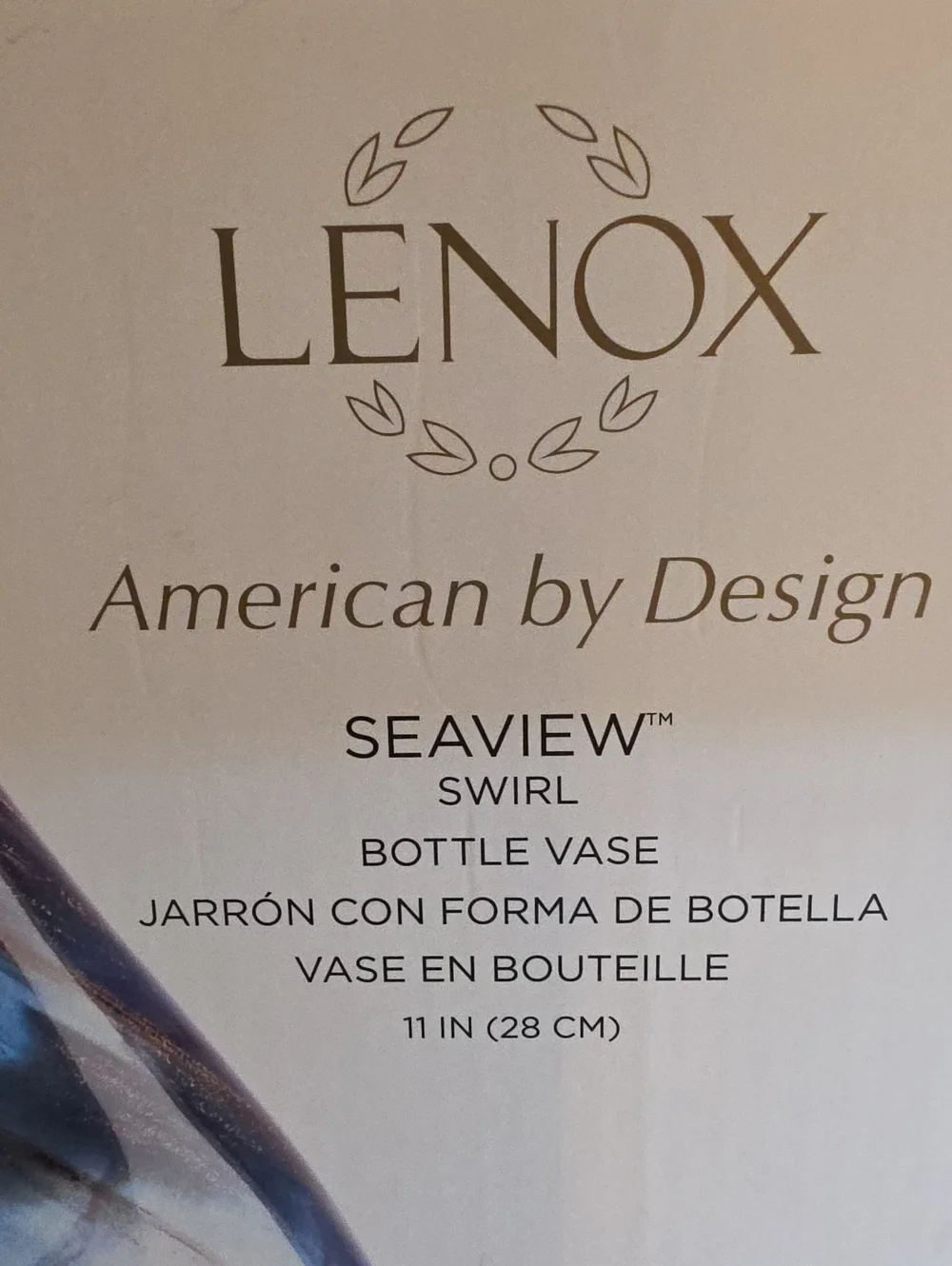 Lenox Seaview Swirl Blue Crystal Bottle Vase Gold Glitter IOB
